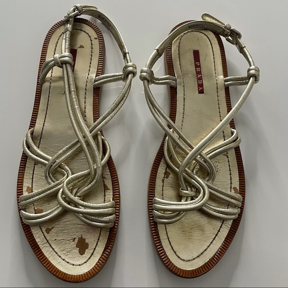 Prada Women’s Gold Flat Sandals size 39